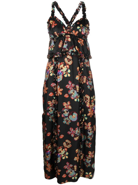 Black Sigrid Floral-print Midi Dress