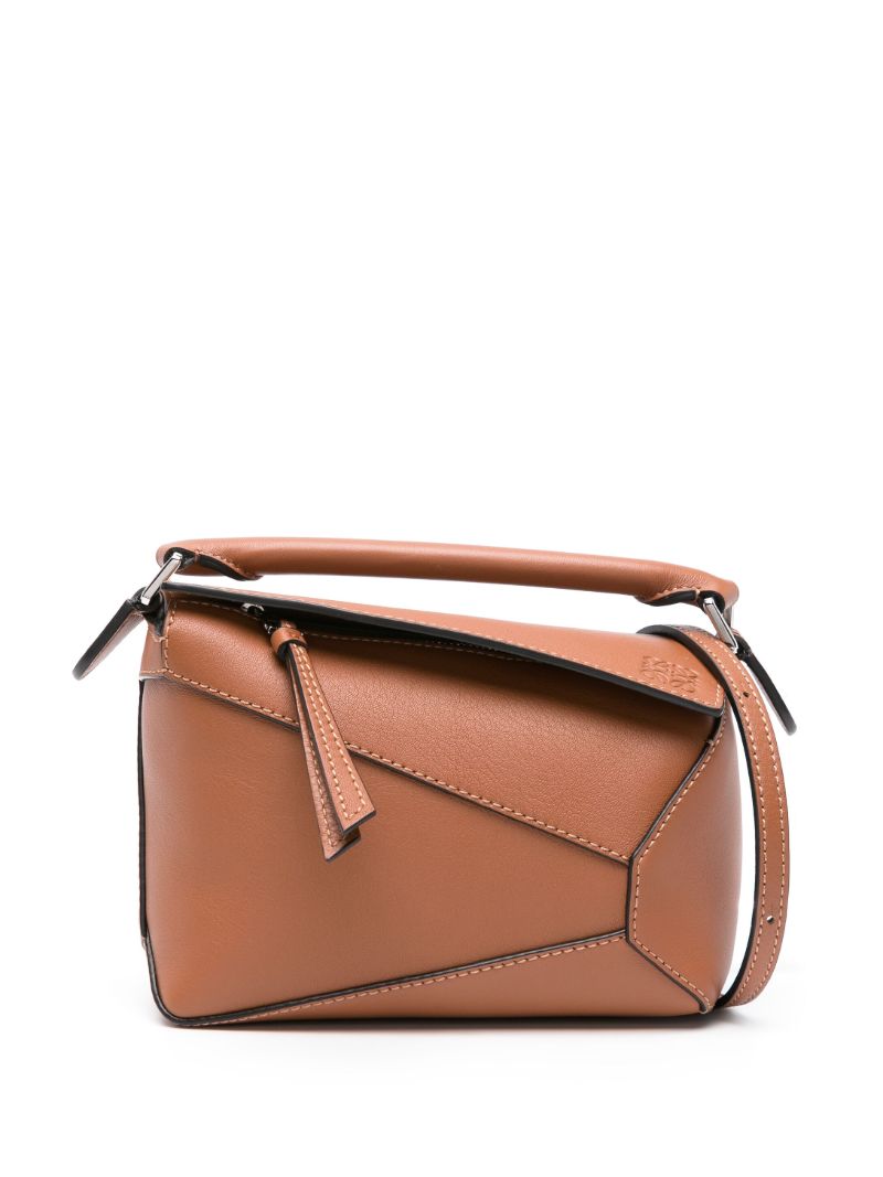 Brown Puzzle Edge Mini Leather Cross Body Bag