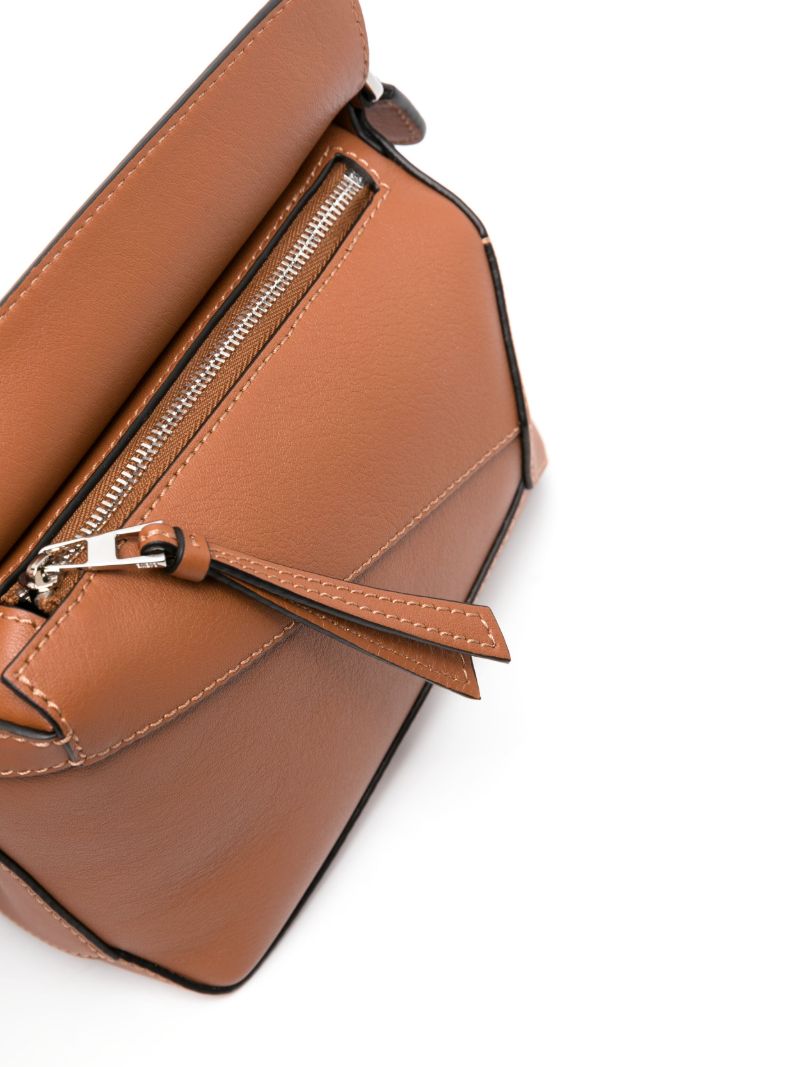 Brown Puzzle Edge Mini Leather Cross Body Bag