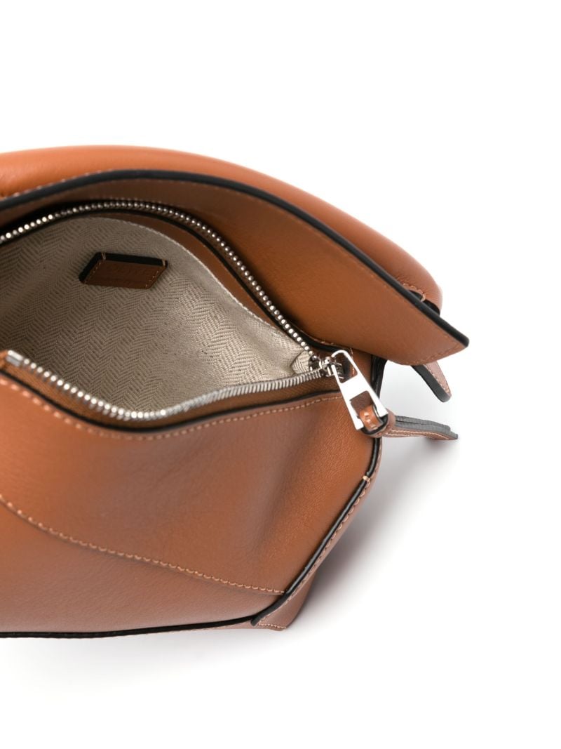 Brown Puzzle Edge Mini Leather Cross Body Bag
