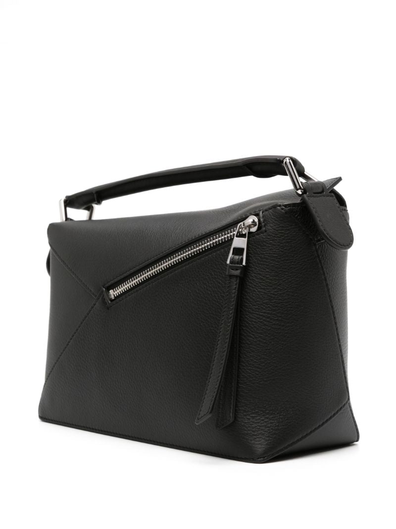 Black Puzzle Edge Small Leather Top Handle Bag