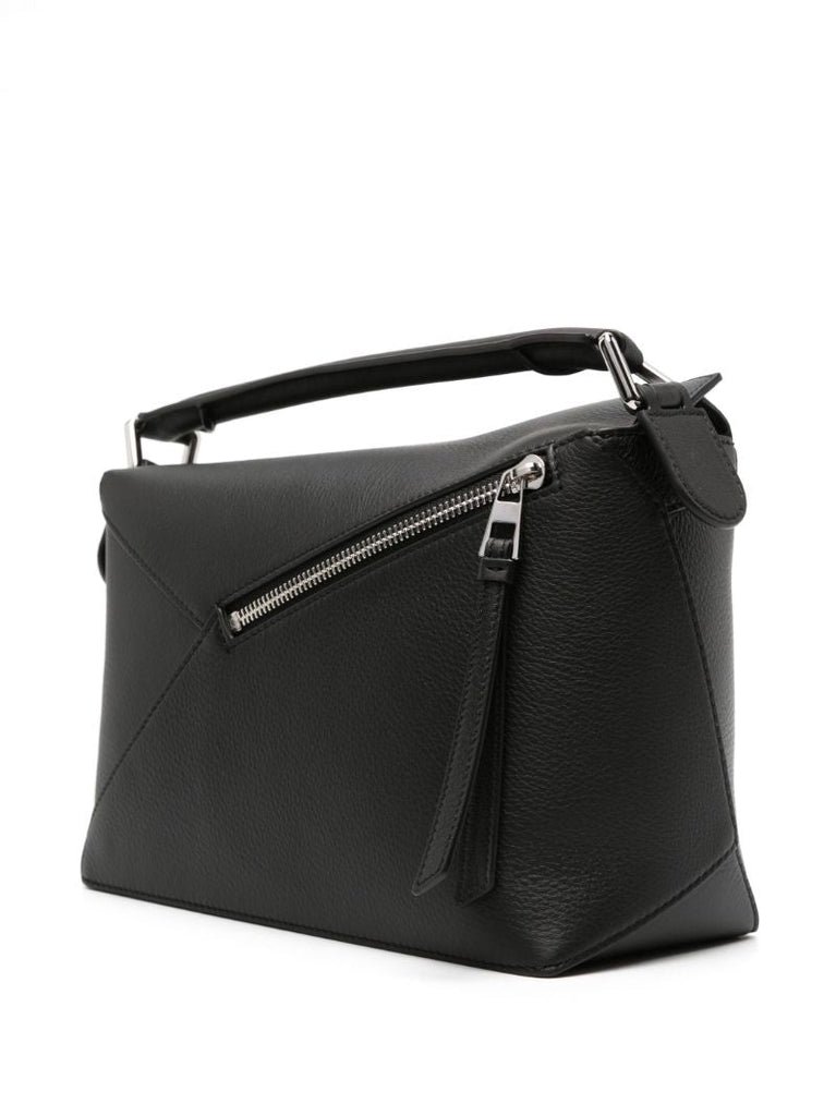 Black Puzzle Edge Small Leather Top Handle Bag