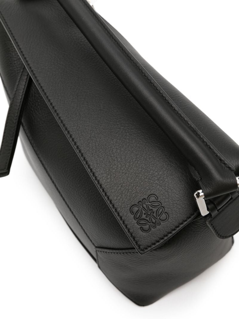 Black Puzzle Edge Small Leather Top Handle Bag