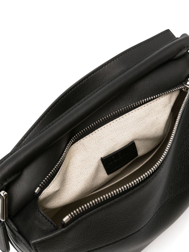 Black Puzzle Edge Small Leather Top Handle Bag