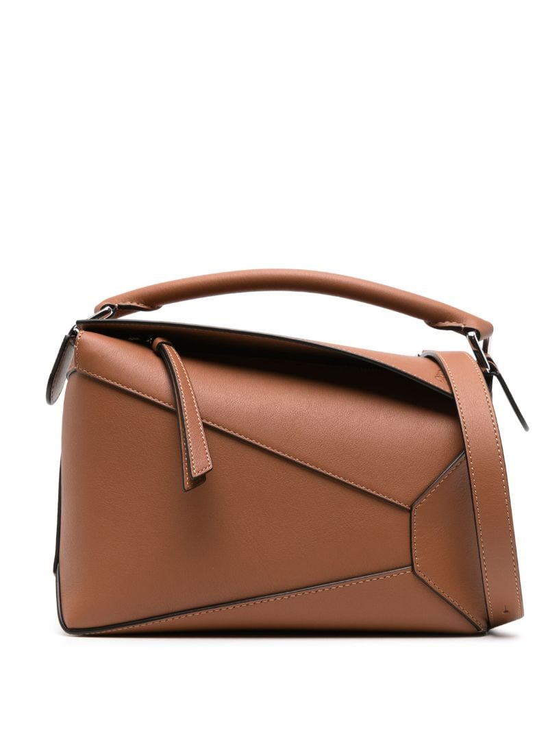Brown Puzzle Edge Small Leather Top Handle Bag