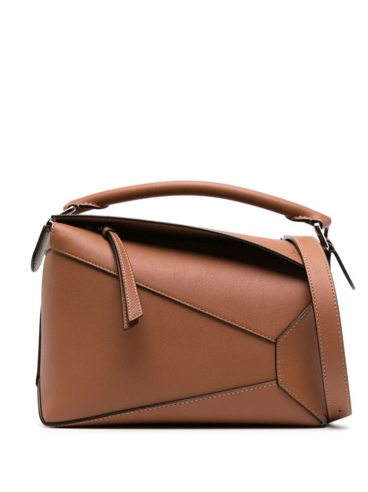 Brown Puzzle Edge Small Leather Top Handle Bag