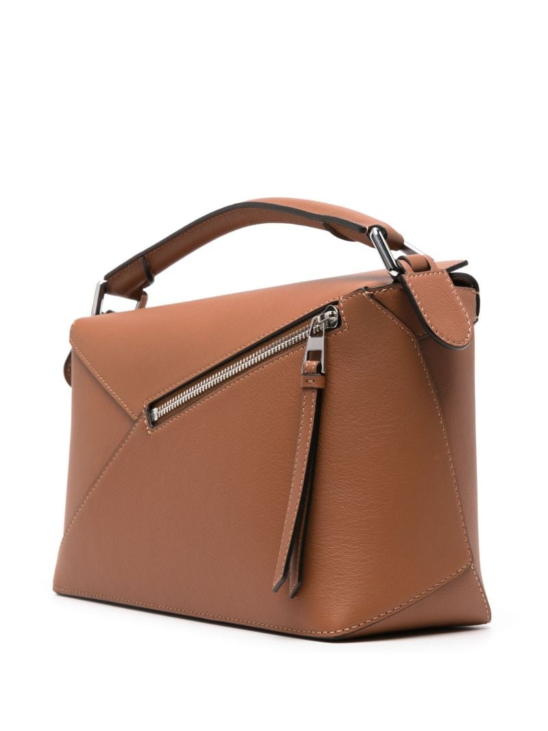Brown Puzzle Edge Small Leather Top Handle Bag