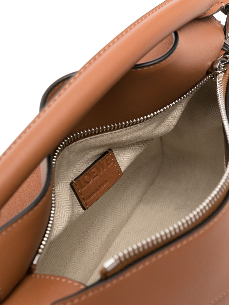 Brown Puzzle Edge Small Leather Top Handle Bag