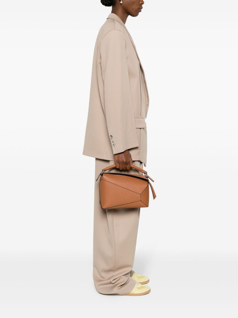 Brown Puzzle Edge Small Leather Top Handle Bag