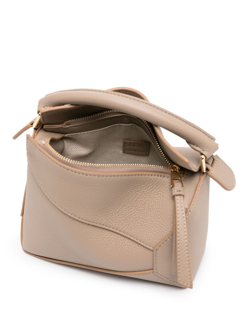 Neutral Puzzle Edge Small Leather Top Handle Bag