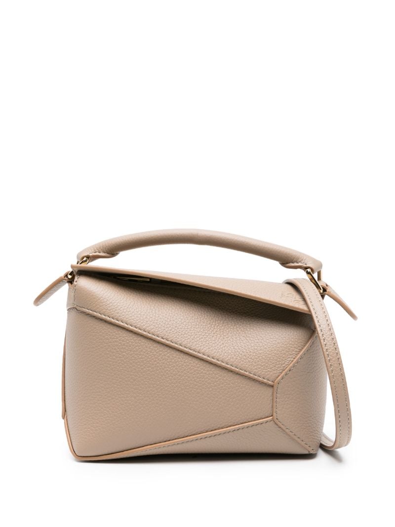 Neutral Puzzle Edge Small Leather Top Handle Bag