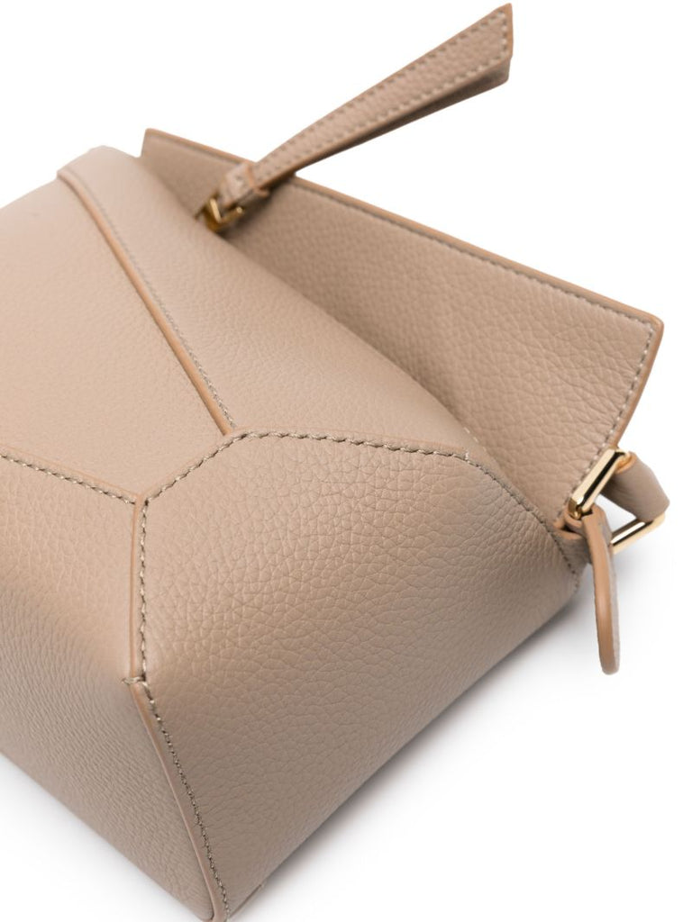 Neutral Puzzle Edge Small Leather Top Handle Bag