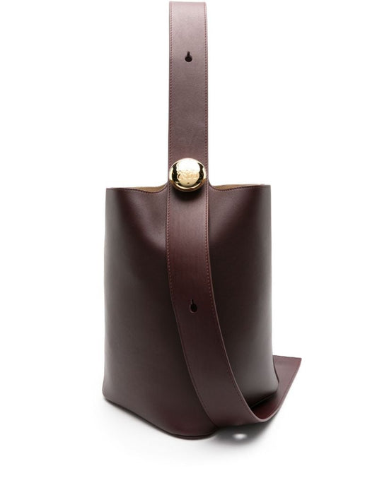 Red Pebble Medium Leather Bucket Bag