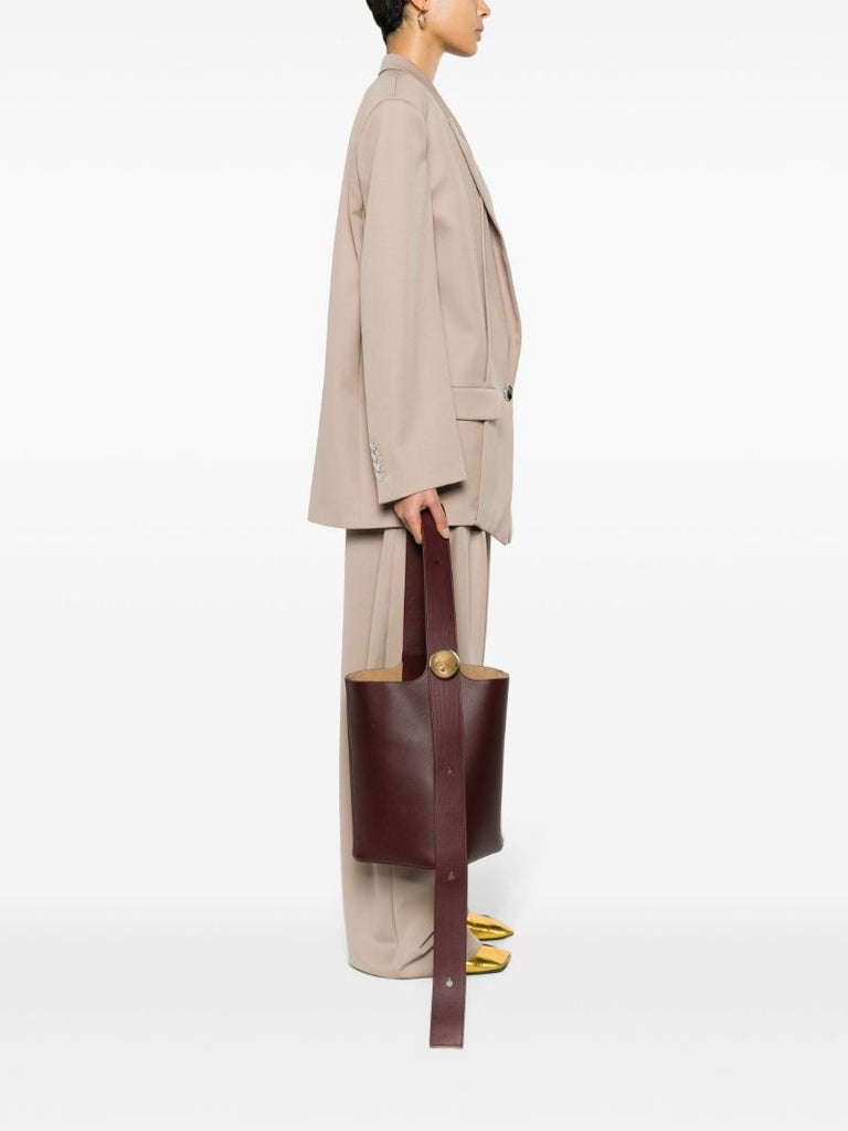 Red Pebble Medium Leather Bucket Bag