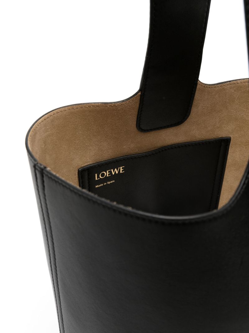 Black Pebble Medium Leather Bucket Bag