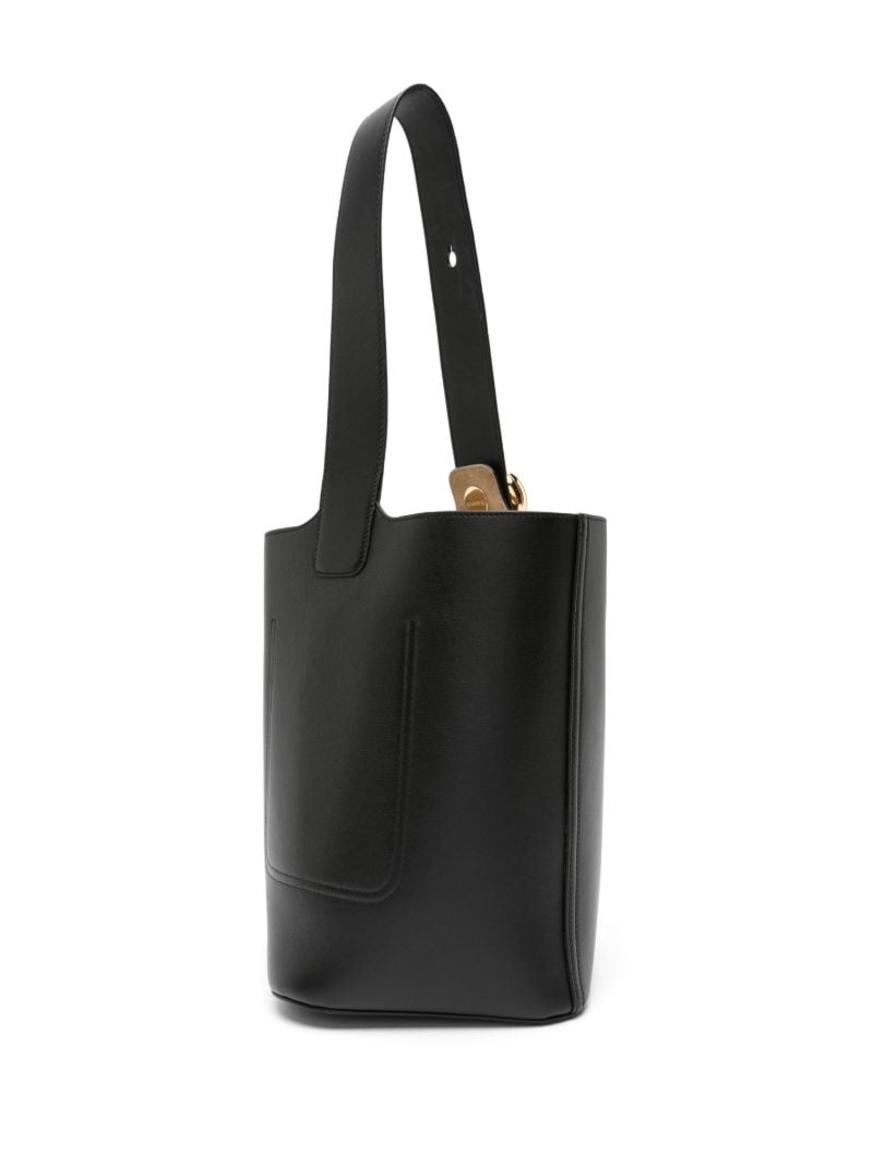 Black Pebble Medium Leather Bucket Bag