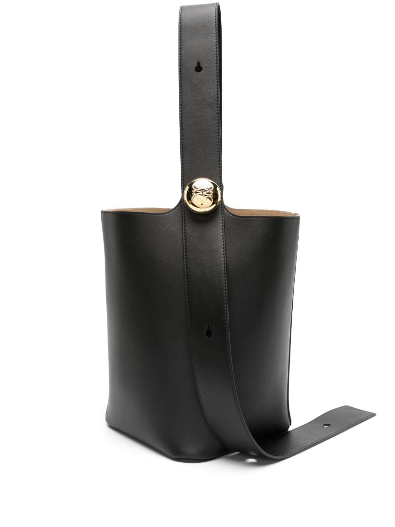 Black Pebble Medium Leather Bucket Bag
