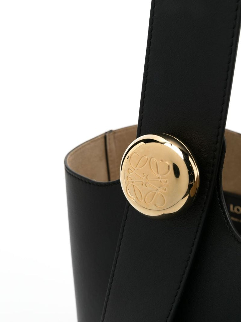 Black Pebble Medium Leather Bucket Bag