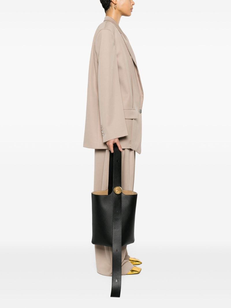 Black Pebble Medium Leather Bucket Bag