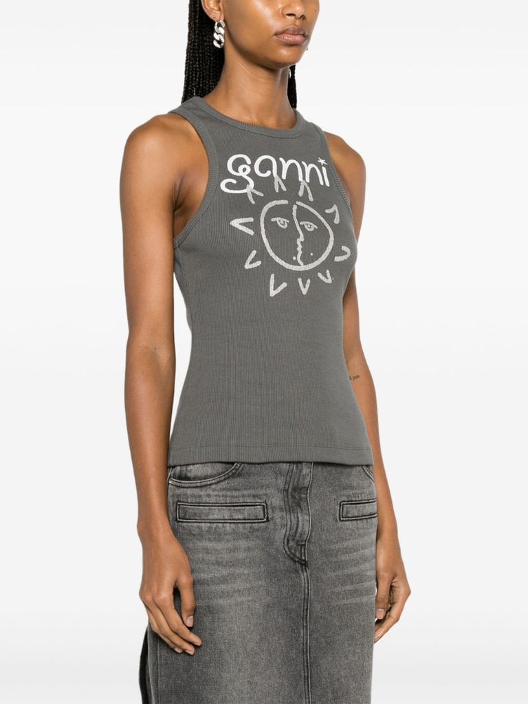Grey Logo-print Ribbed Tank Top