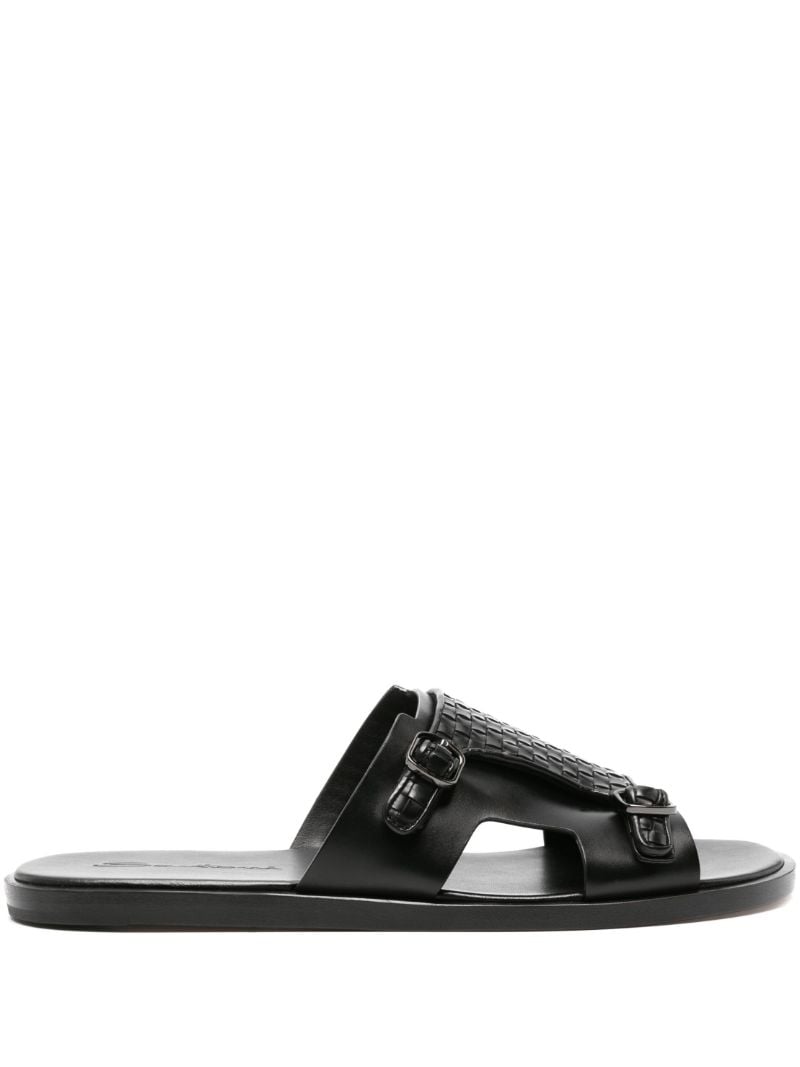 Black Duo Leather Slides
