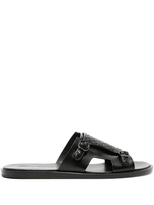 Black Duo Leather Slides