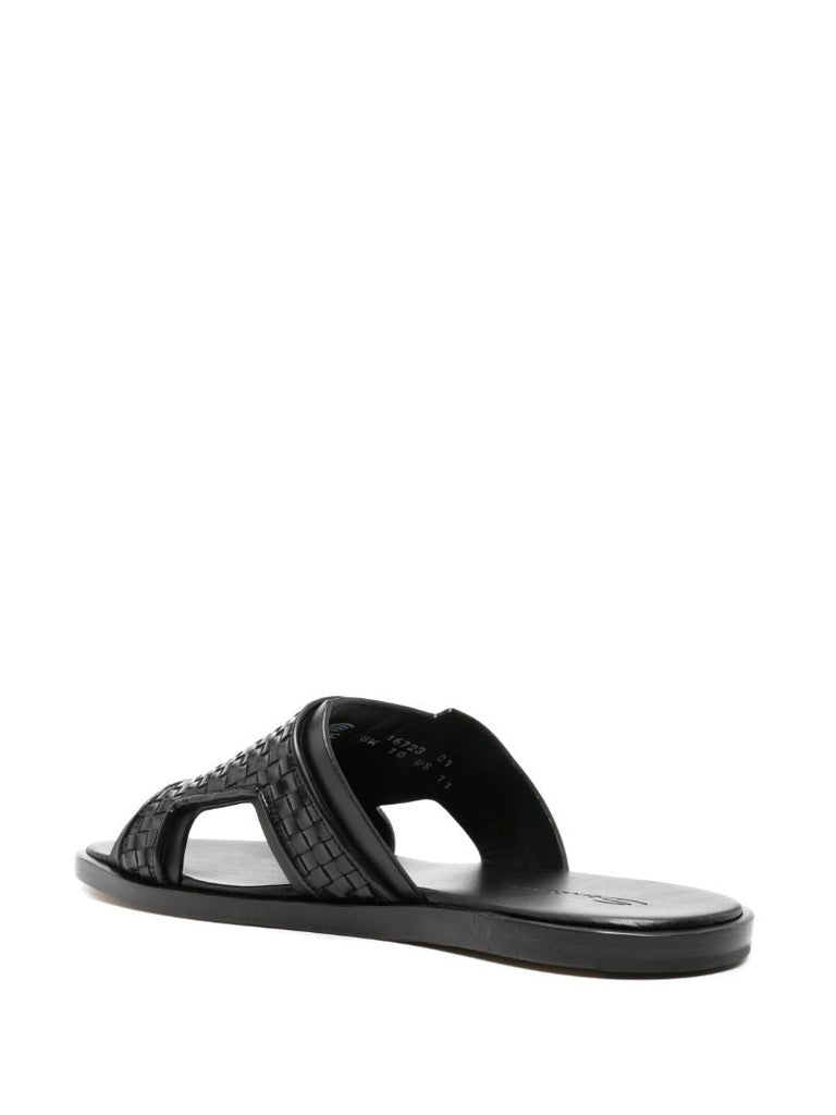 Black Duo Leather Slides