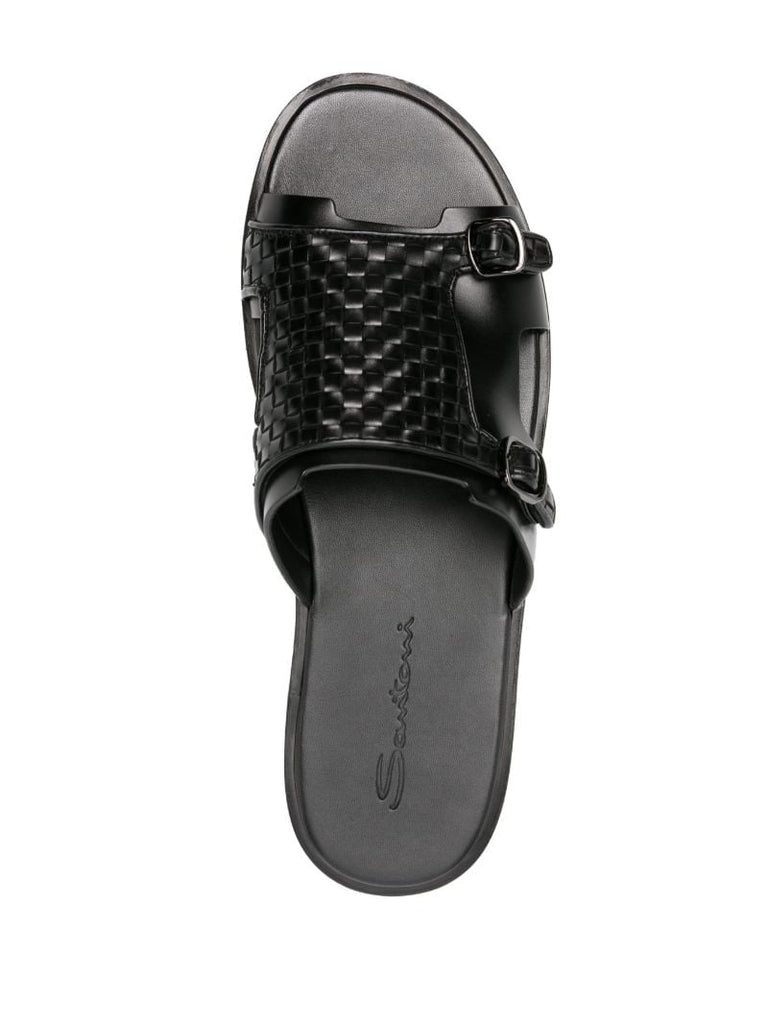 Black Duo Leather Slides