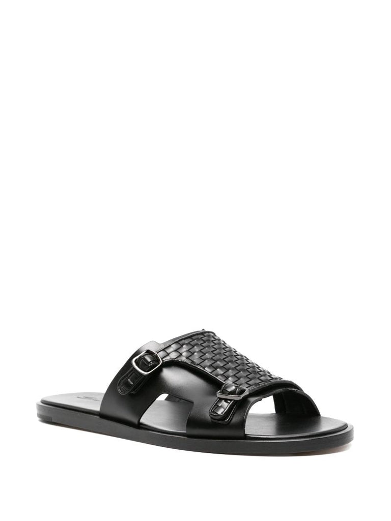 Black Duo Leather Slides