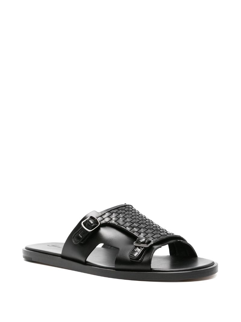 Black Duo Leather Slides