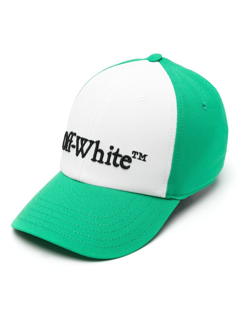 White and Green Drill Logo-embroidered Baseball Cap