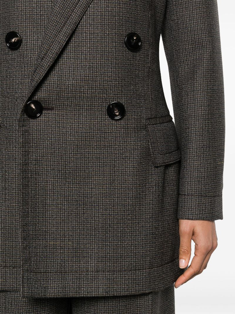 Brown Double-breasted Houndstooth Blazer