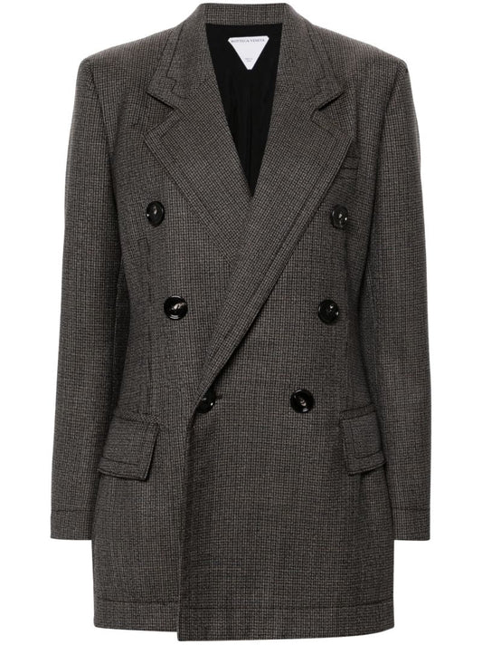 Brown Double-breasted Houndstooth Blazer