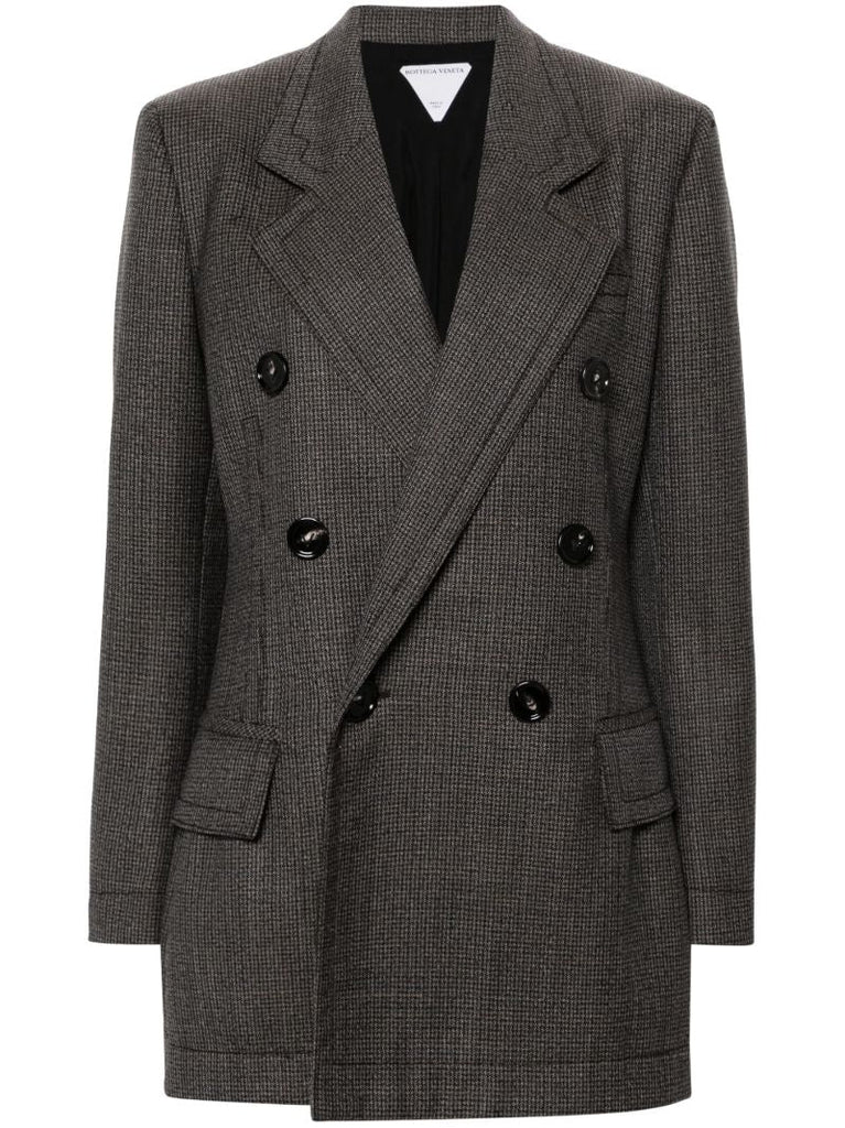 Brown Double-breasted Houndstooth Blazer