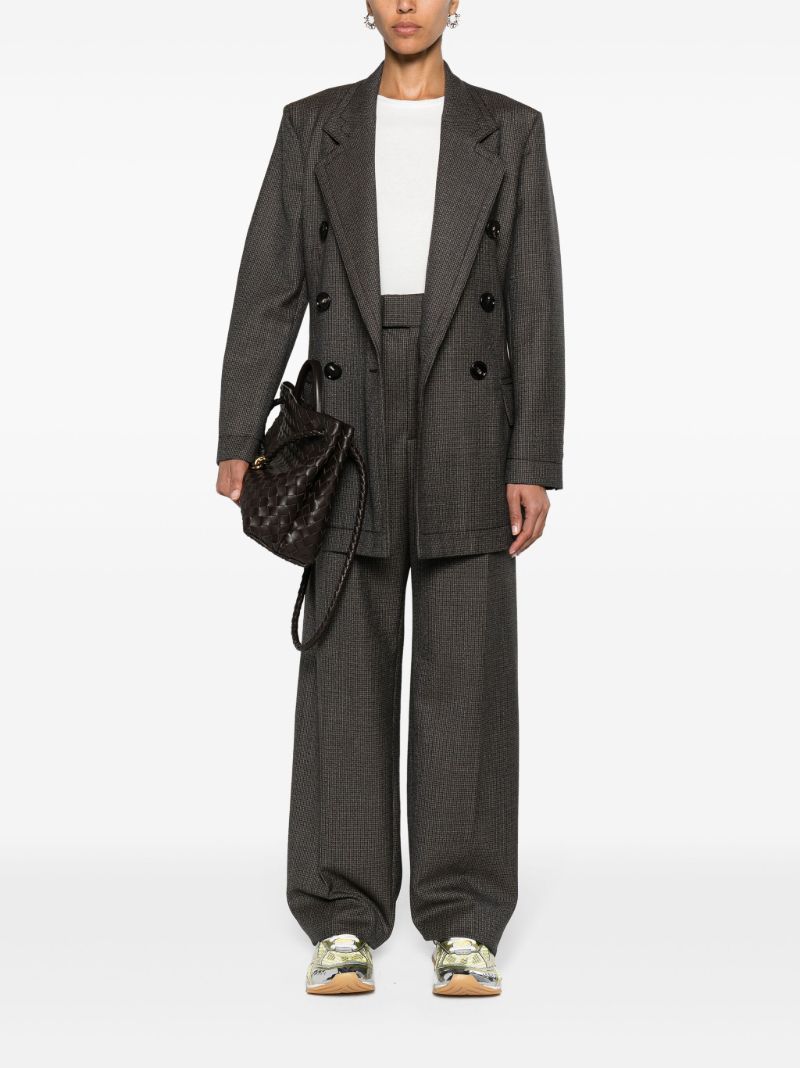 Brown Double-breasted Houndstooth Blazer