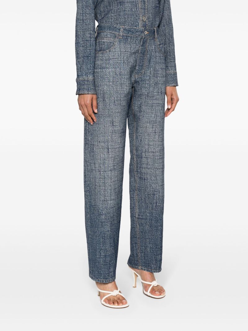 Blue Trompe L'oeil-print Tapered Trousers