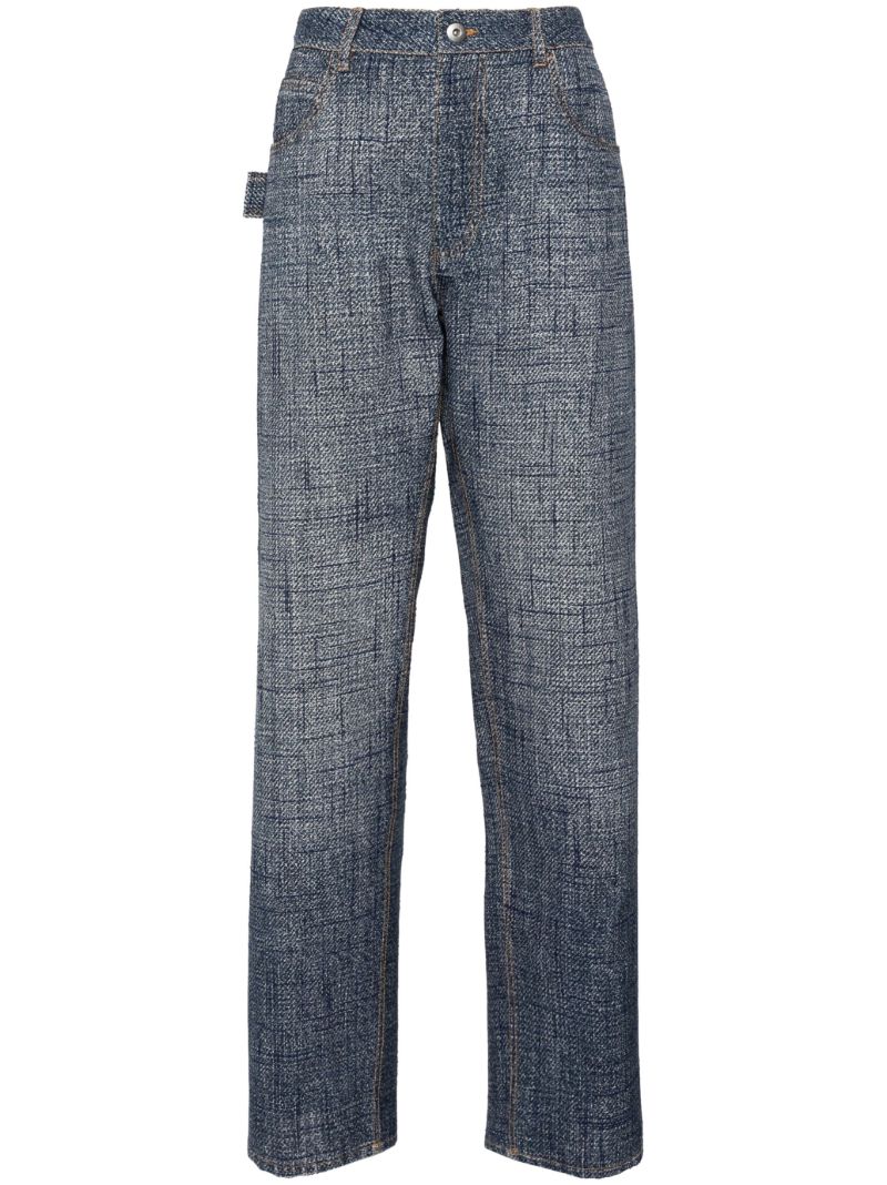 Blue Trompe L'oeil-print Tapered Trousers