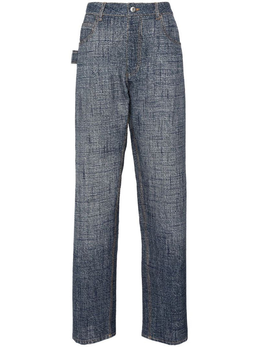 Blue Trompe L'oeil-print Tapered Trousers