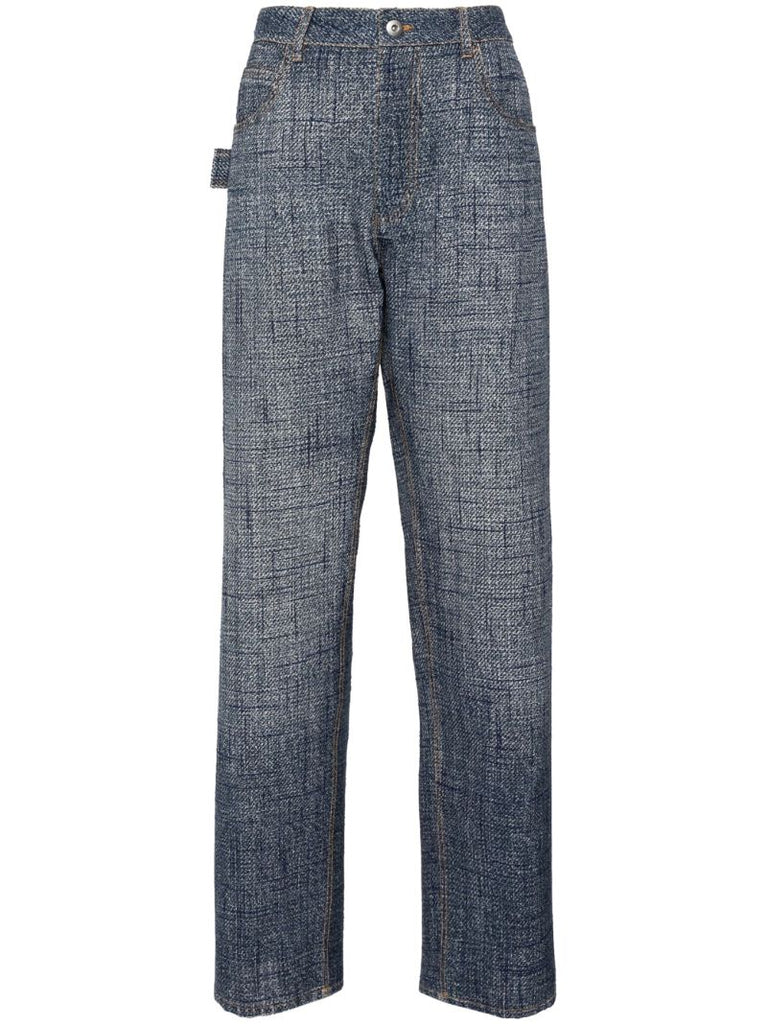 Blue Trompe L'oeil-print Tapered Trousers