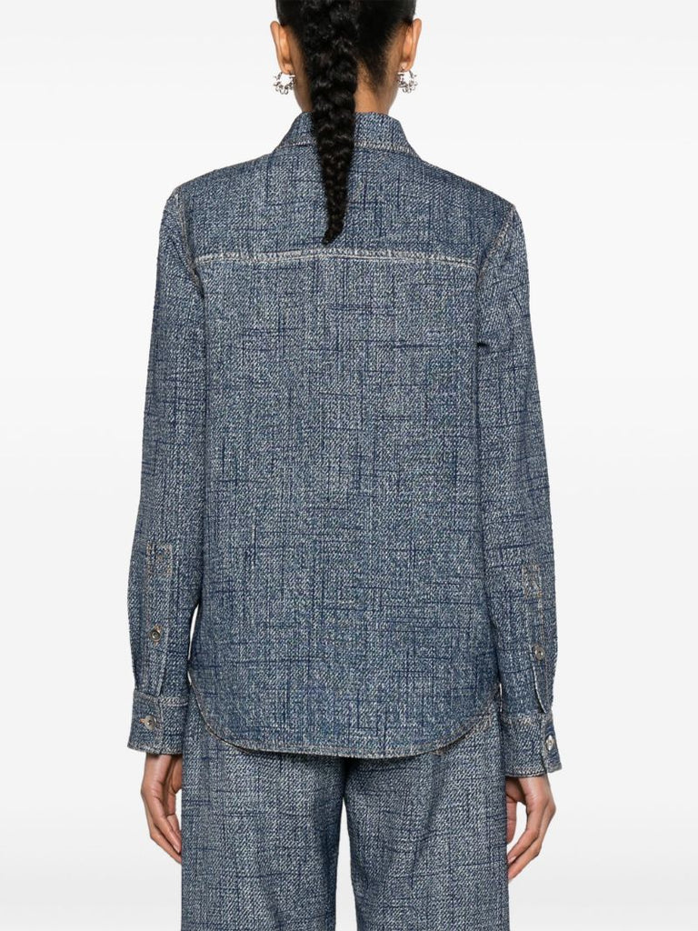 Blue Textured Denim Viscose Shirt