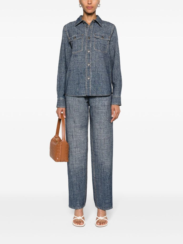 Blue Textured Denim Viscose Shirt