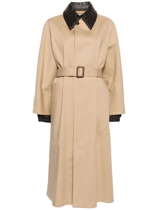 Neutral Intrecciato-collar Maxi Trench Coat