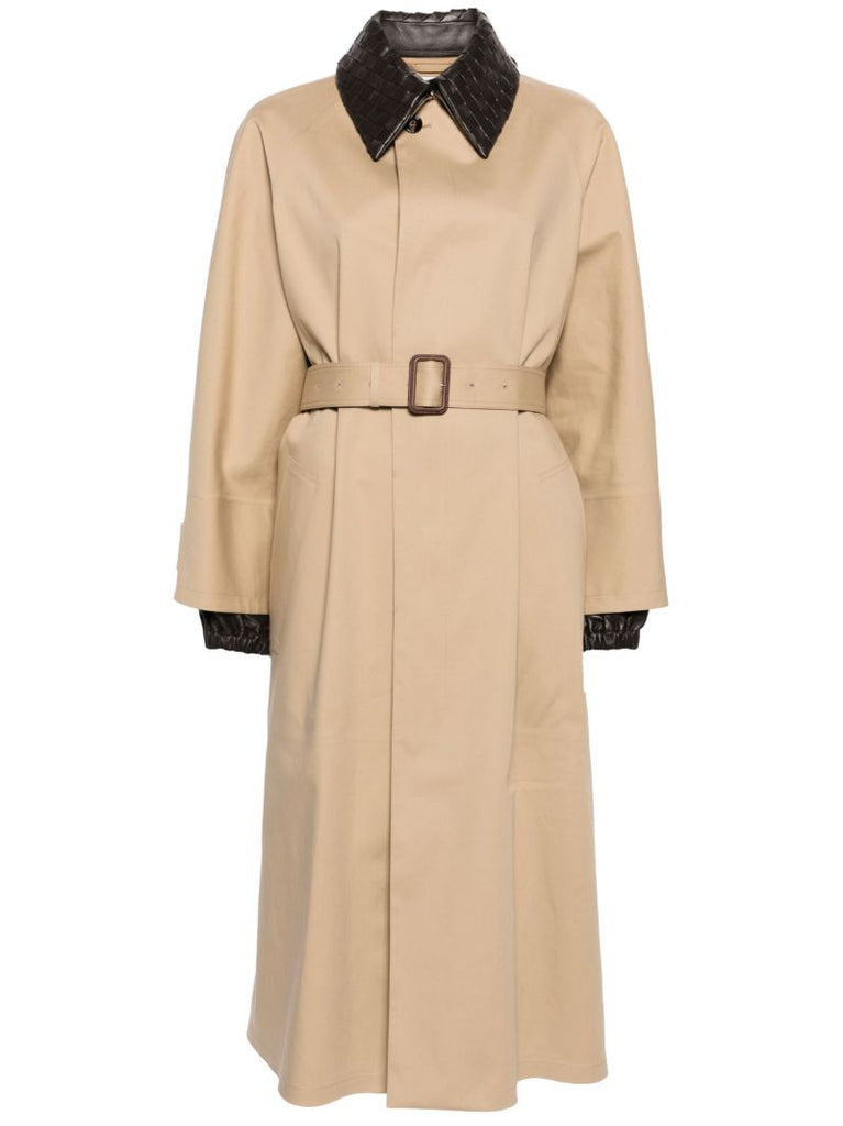 Neutral Intrecciato-collar Maxi Trench Coat