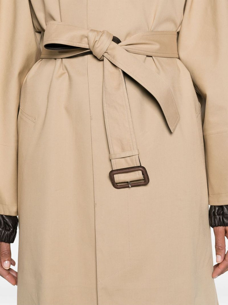 Neutral Intrecciato-collar Maxi Trench Coat