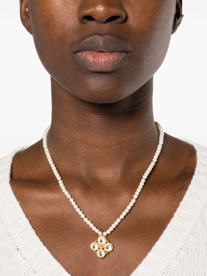 Gold-tone Crystal-pendant Pearl Necklace