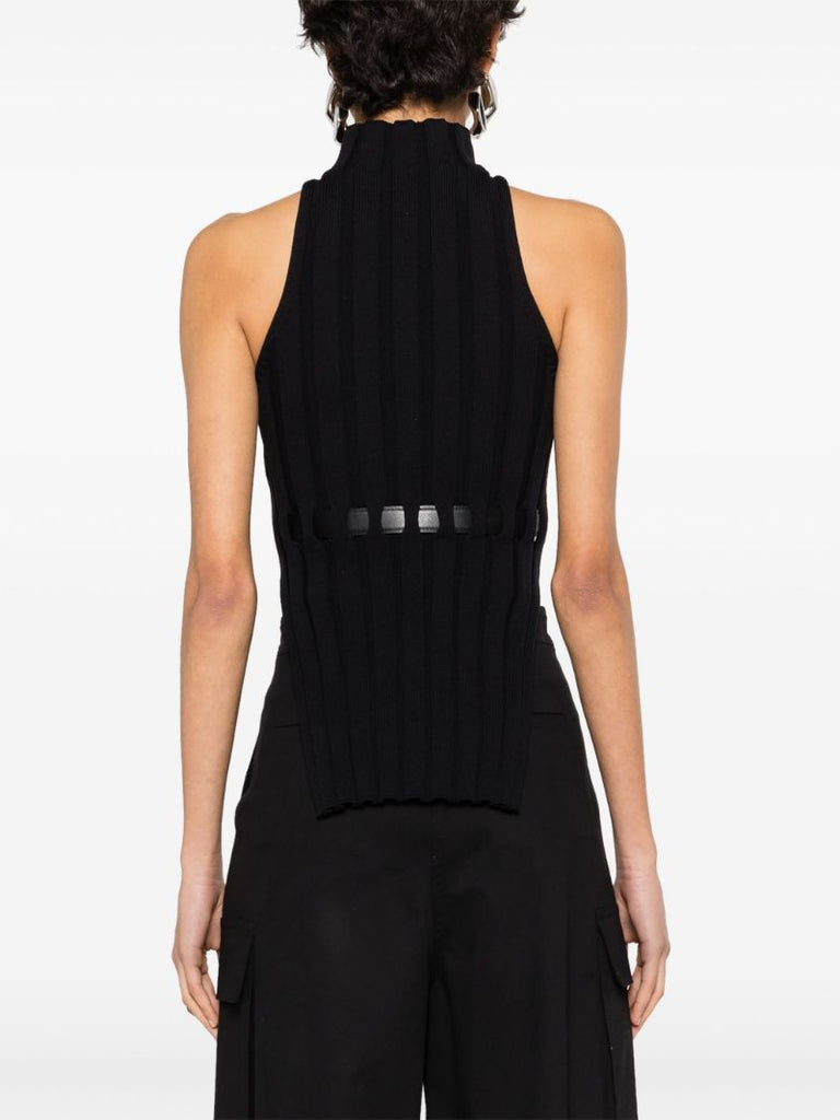 Black Belted Ribbed Tank Top