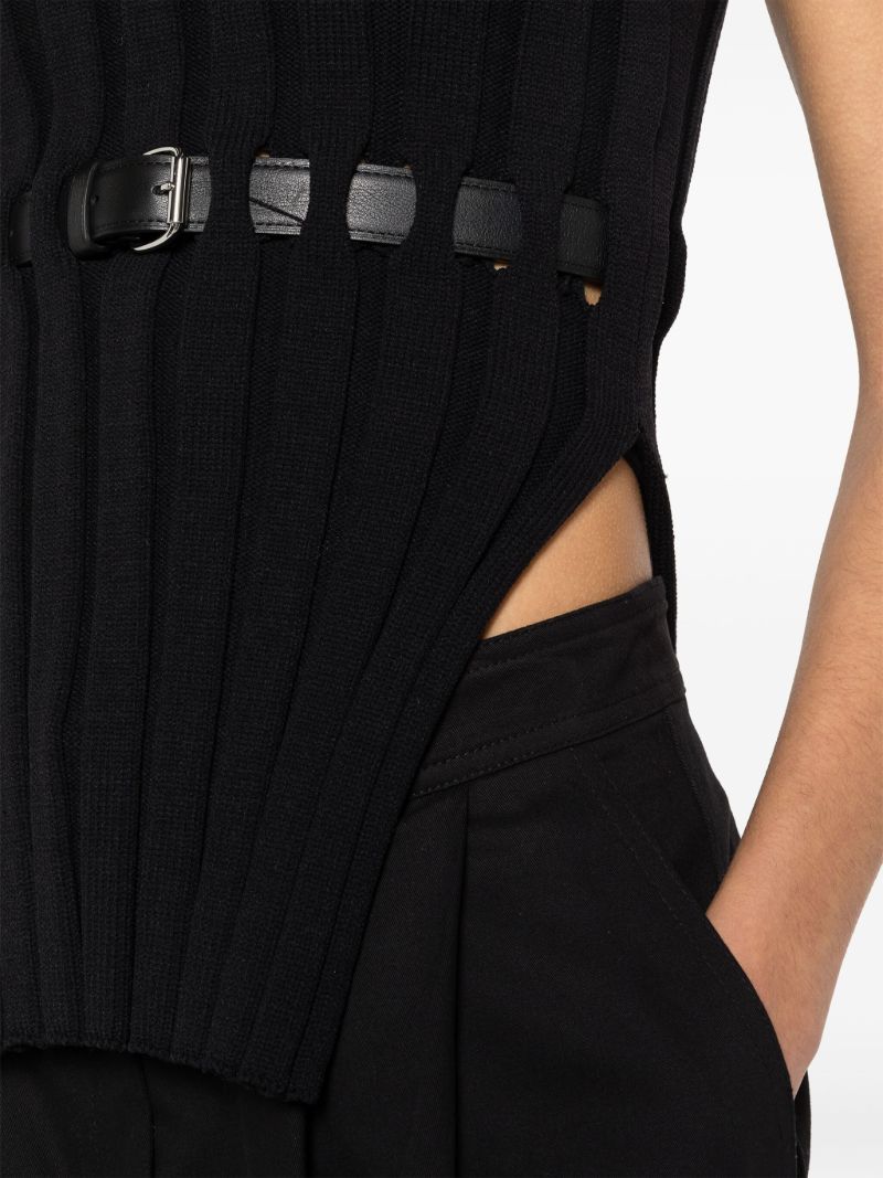Black Belted Ribbed Tank Top
