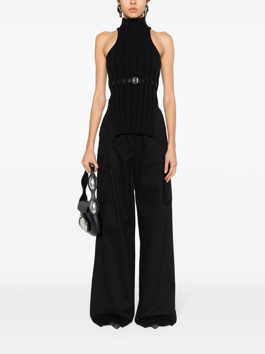Black Belted Ribbed Tank Top