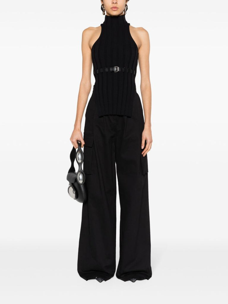 Black Belted Ribbed Tank Top