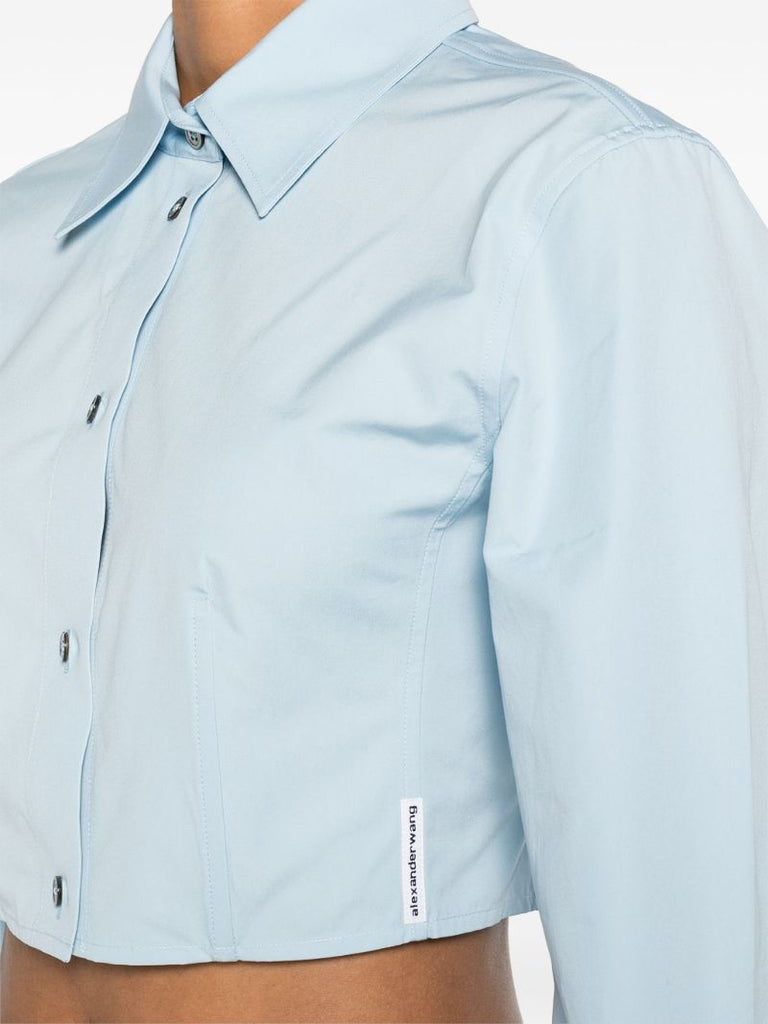 Blue Boned Cotton Cropped Shirt